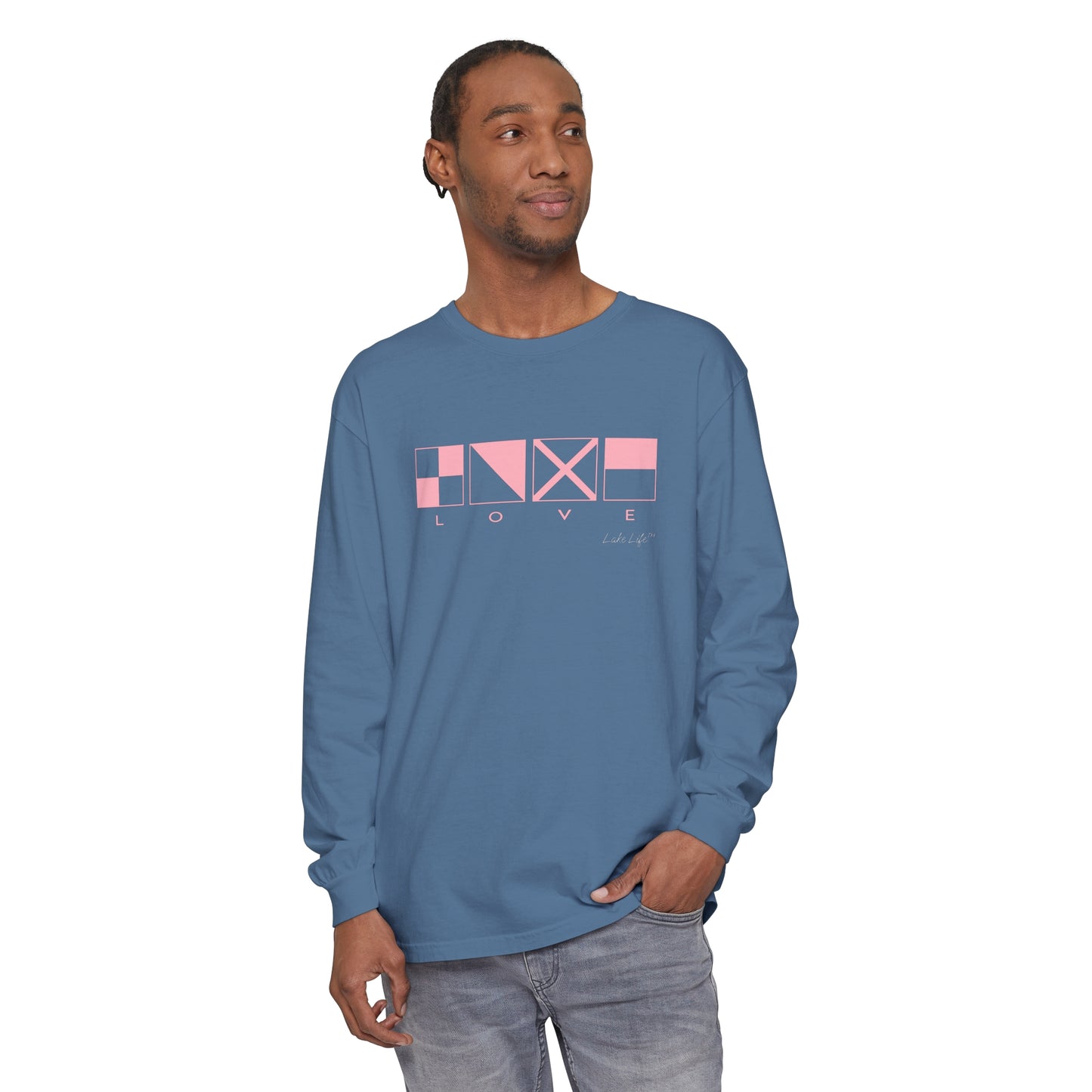 Lake Life™ Nautical LOVE Code Flags Garment-dyed Long Sleeve T-Shirt by Pontoon Girl®