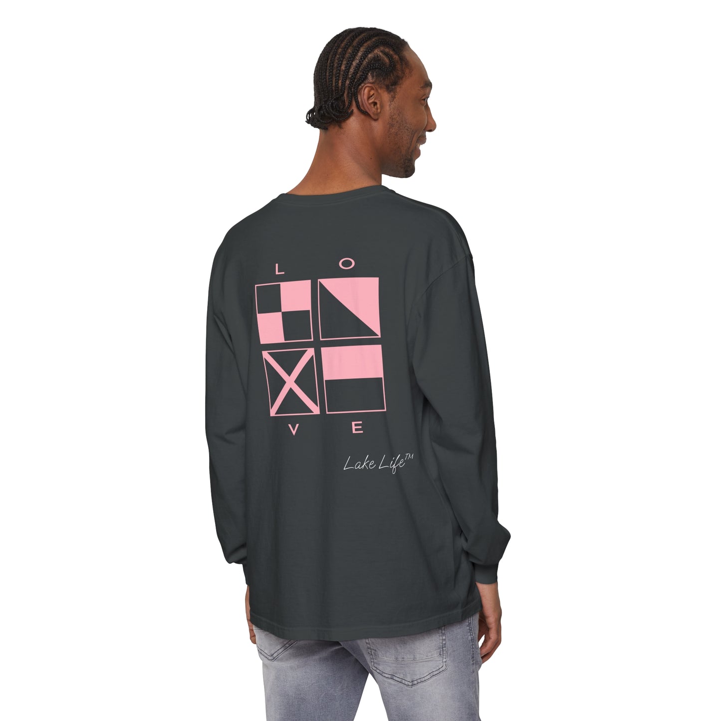 Lake Life™ Nautical LOVE Code Flags Garment-dyed Long Sleeve T-Shirt by Pontoon Girl®