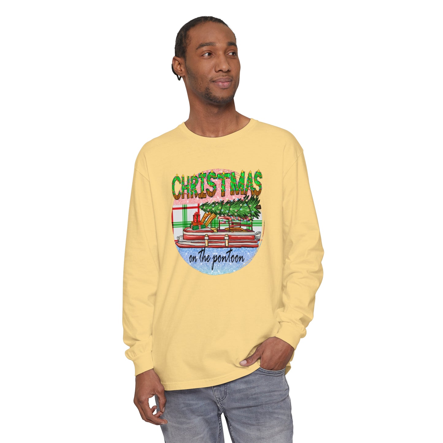 Christmas on the Pontoon - Unisex Garment-dyed Long Sleeve T-Shirt by Pontoon Girl®