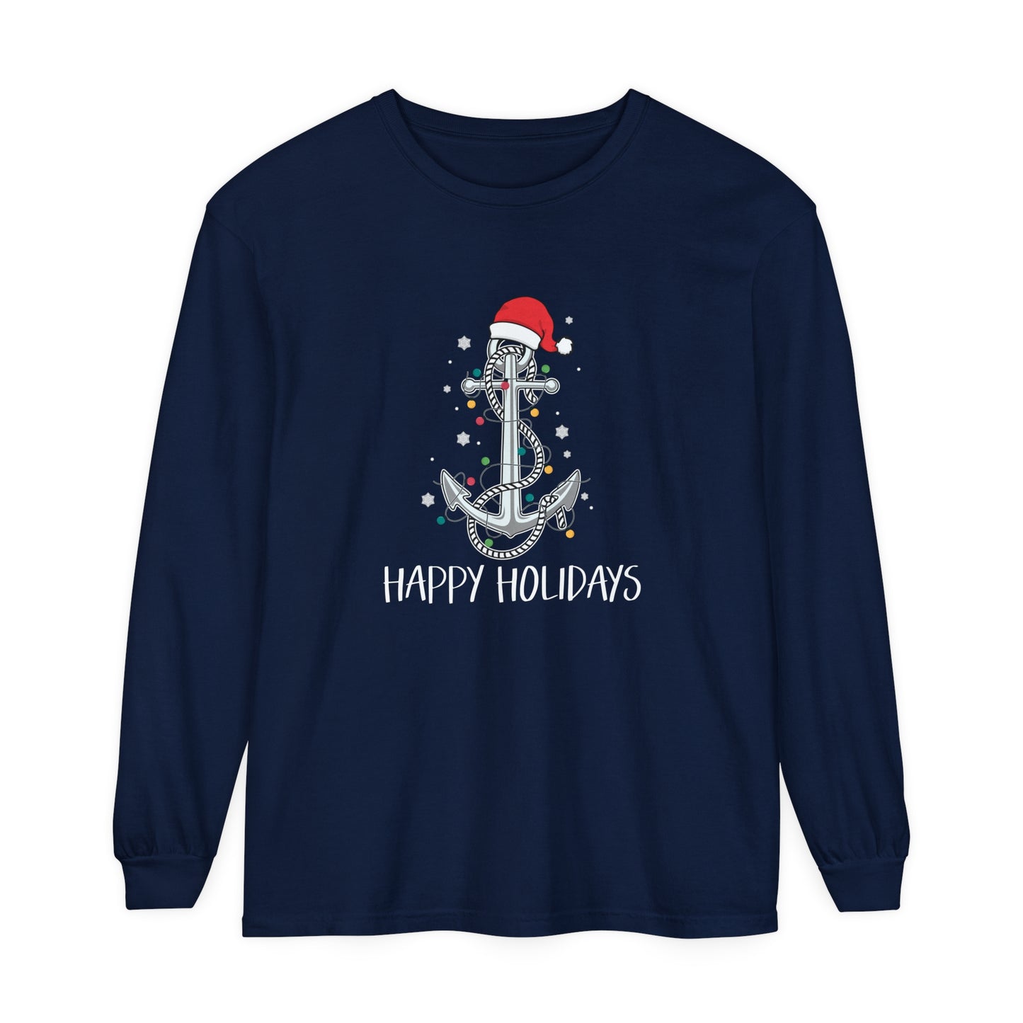 Holiday Anchor Shirt - Unisex Garment-dyed Long Sleeve T-Shirt by Pontoon Girl®