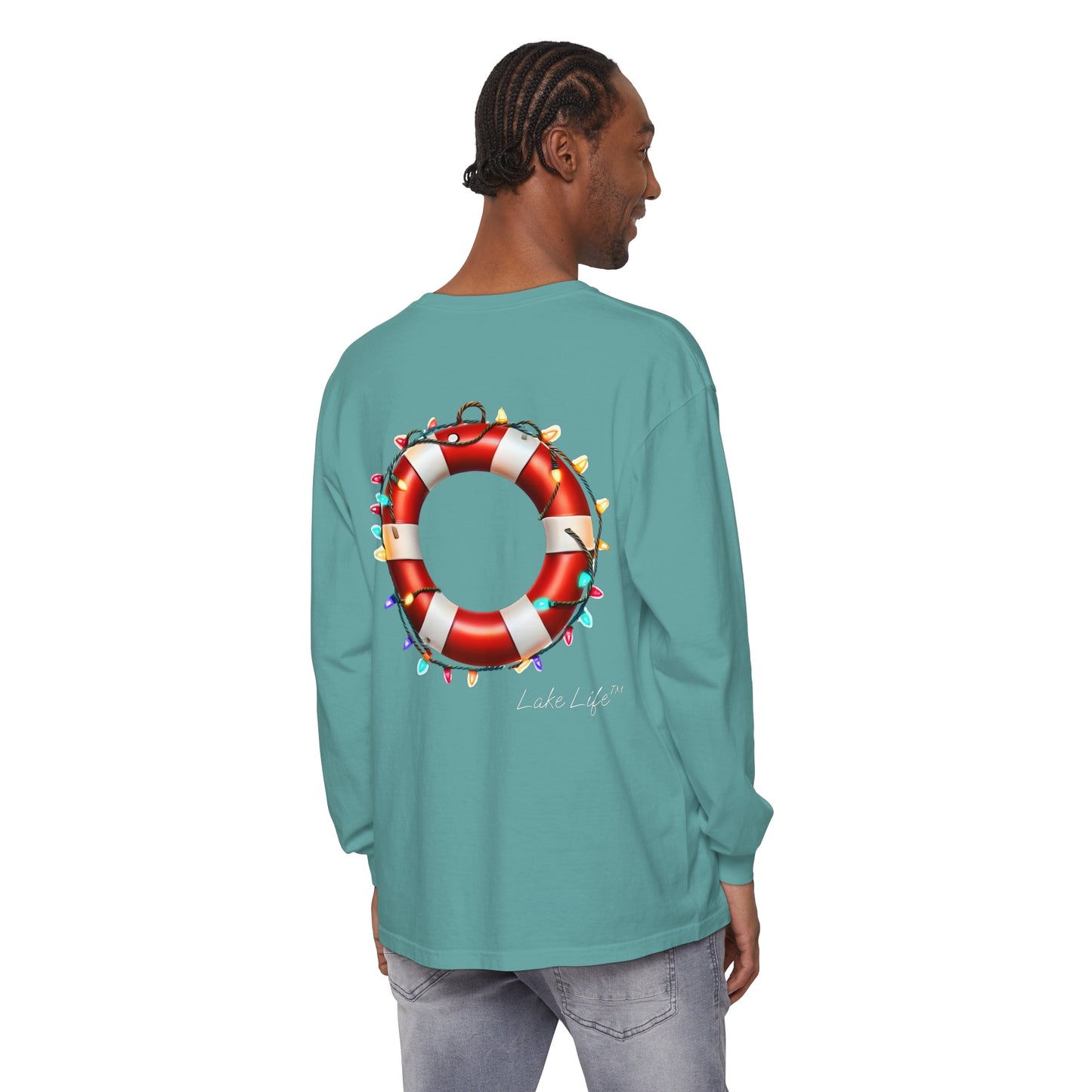 Lake Life™ Holiday Lights Life Ring Unisex Garment-dyed Long Sleeve T-Shirt by Pontoon Girl®