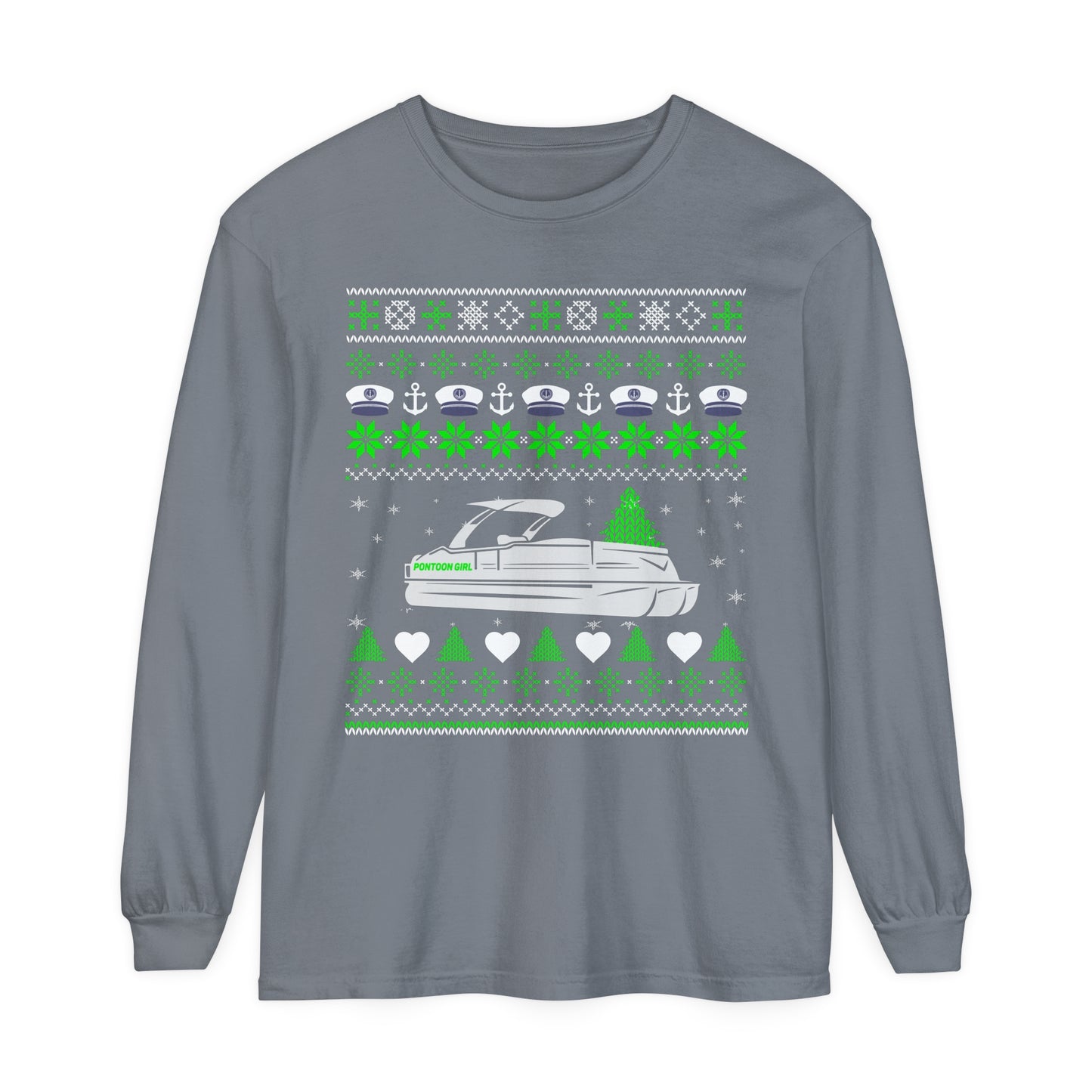 Ugly Pontoon Christmas Shirt - Unisex Garment-dyed Long Sleeve T-Shirt by Pontoon Girl®