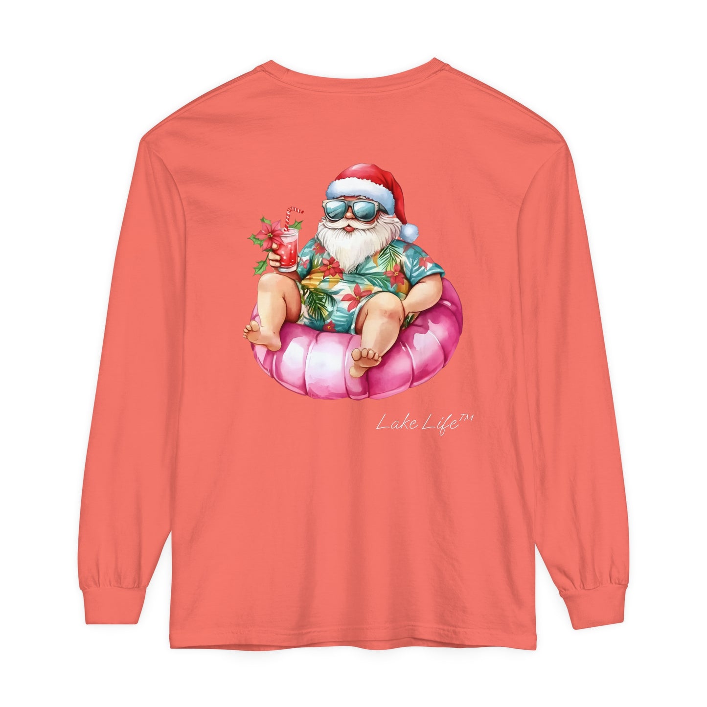 Lake Life™ Tubing Santa Garment-dyed Long Sleeve T-Shirt by Pontoon Girl®