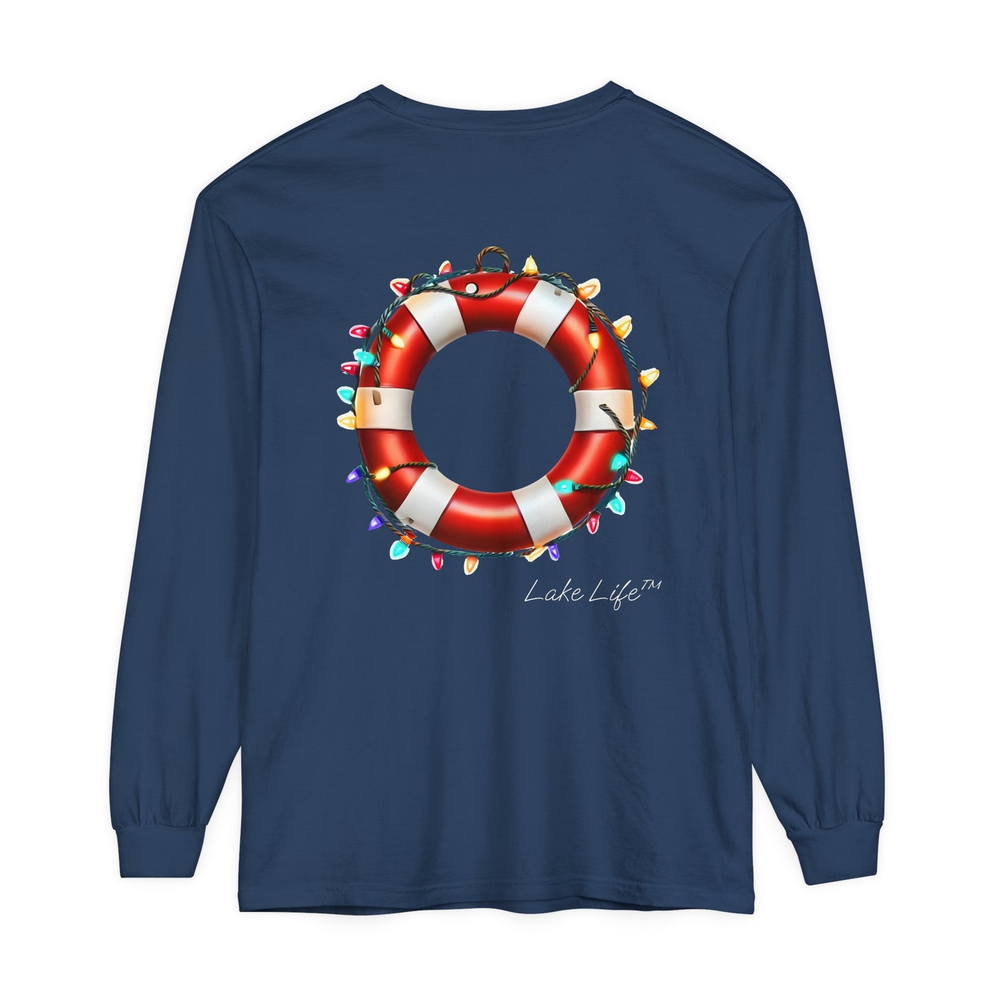 Lake Life™ Holiday Lights Life Ring Unisex Garment-dyed Long Sleeve T-Shirt by Pontoon Girl®