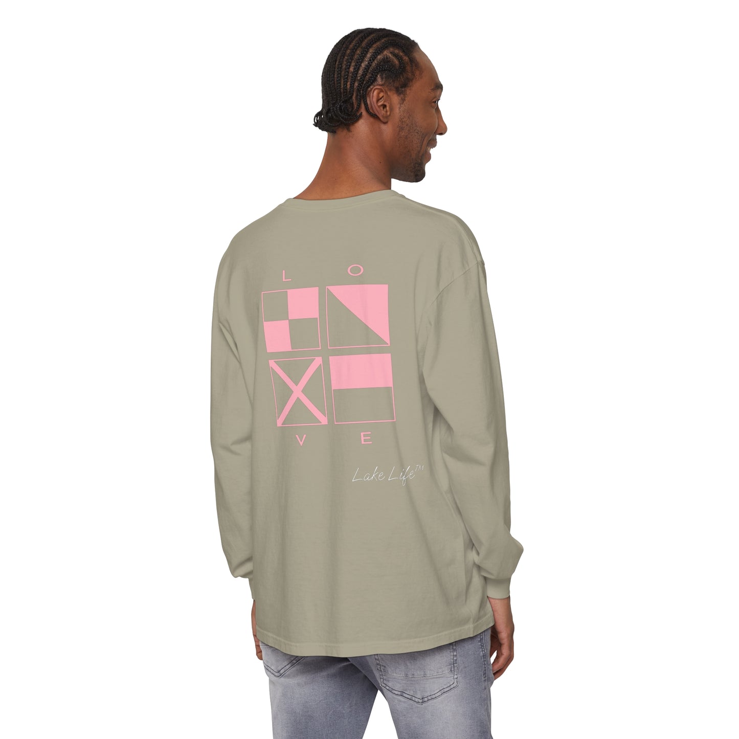 Lake Life™ Nautical LOVE Code Flags Garment-dyed Long Sleeve T-Shirt by Pontoon Girl®