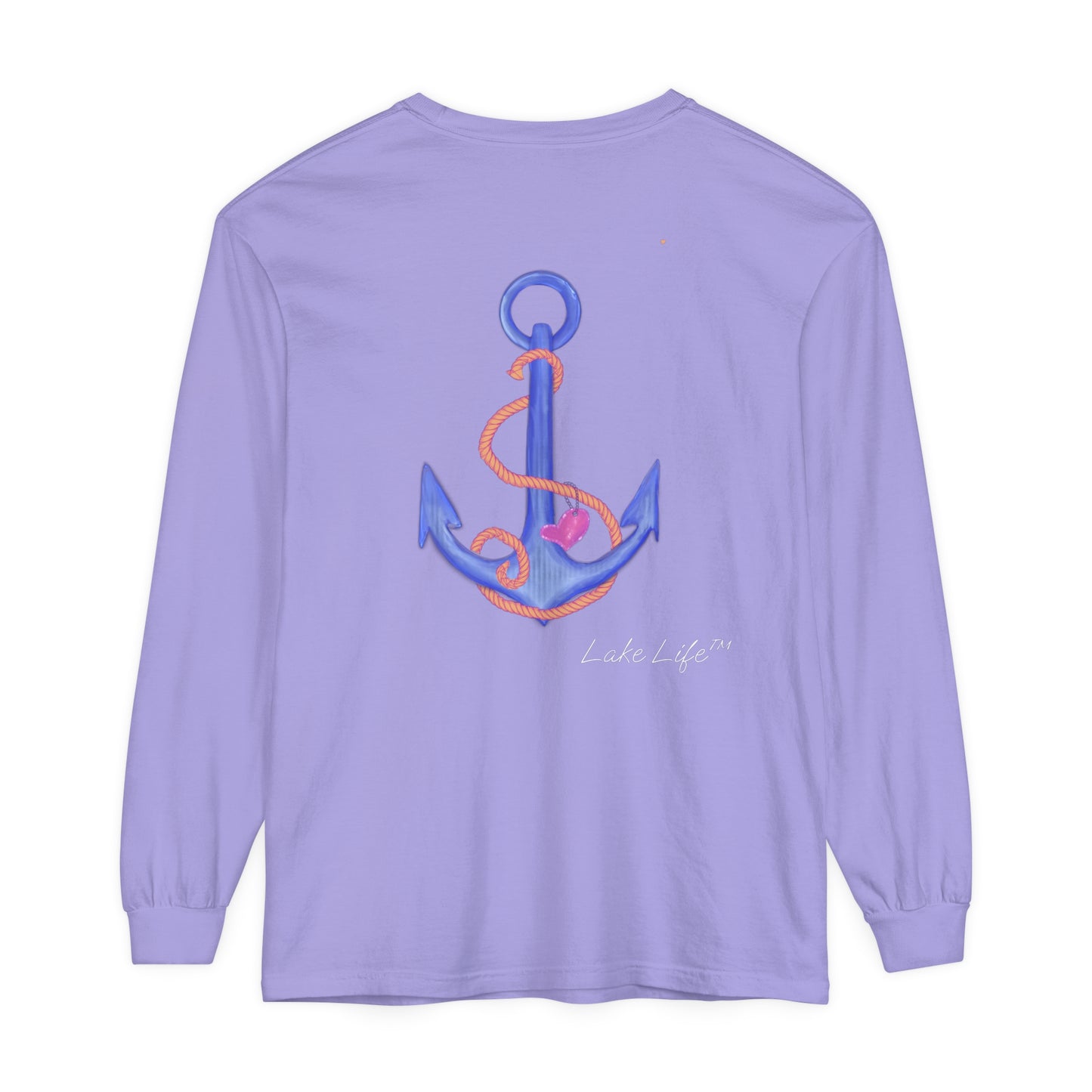 Lake Life™ Heart Anchor Garment-dyed Long Sleeve T-Shirt by Pontoon Girl®