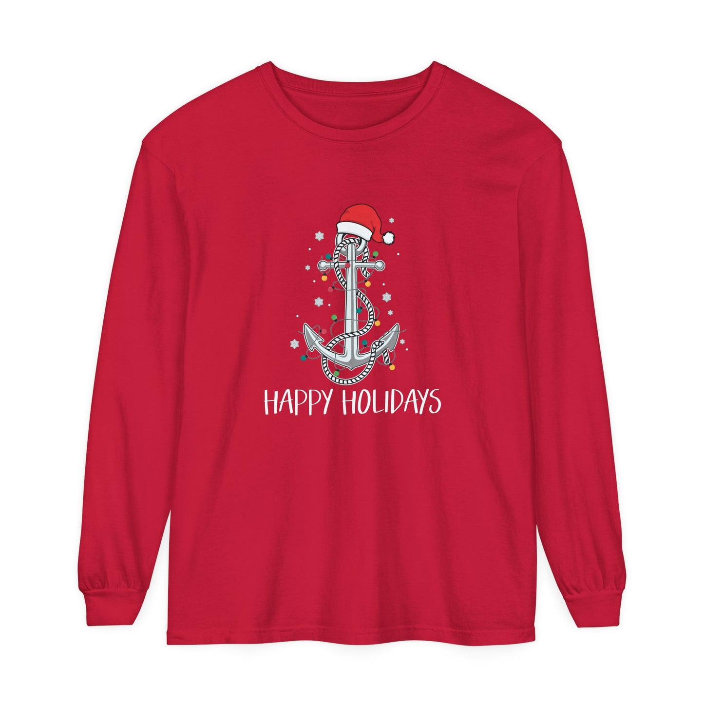 Holiday Anchor Shirt - Unisex Garment-dyed Long Sleeve T-Shirt by Pontoon Girl®