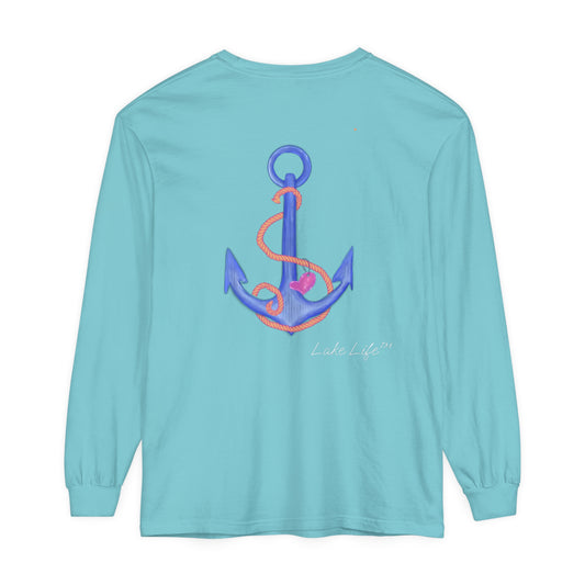 Lake Life™ Heart Anchor Garment-dyed Long Sleeve T-Shirt by Pontoon Girl®