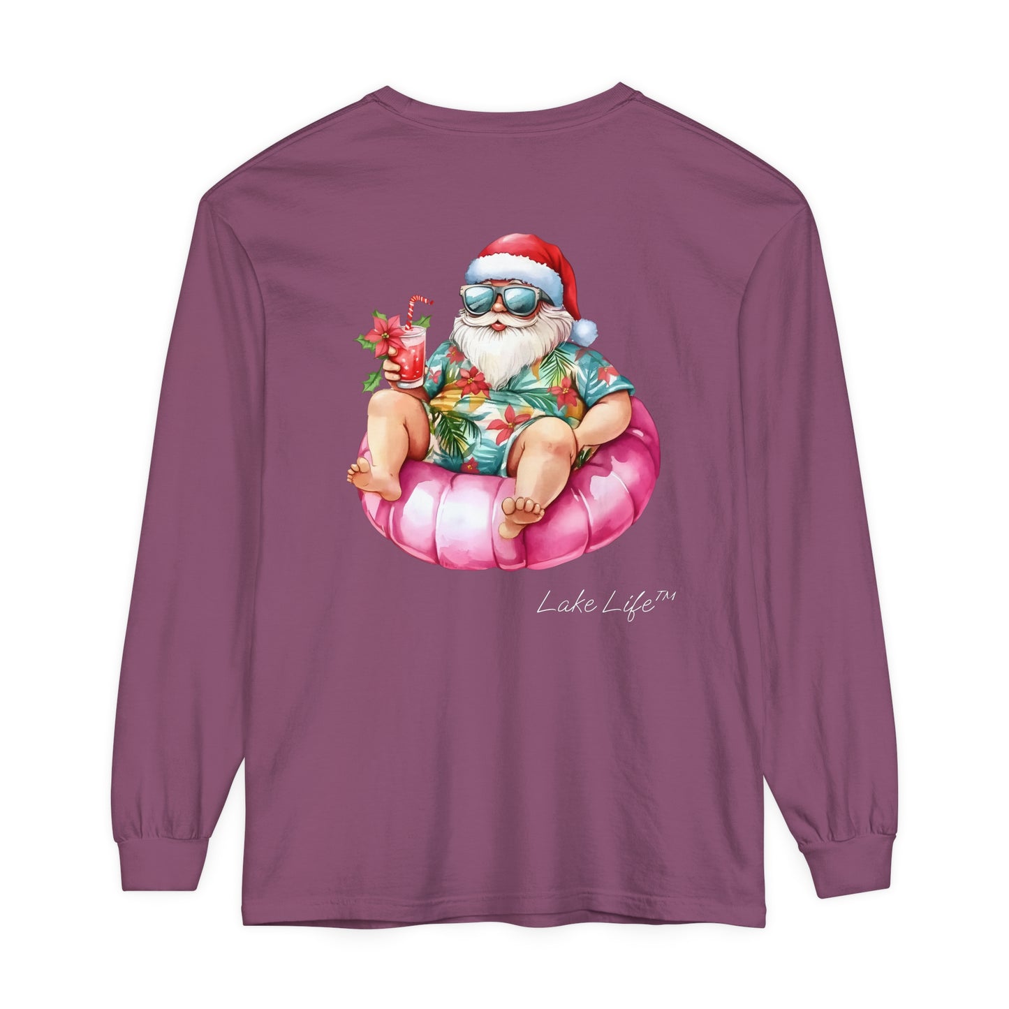 Lake Life™ Tubing Santa Garment-dyed Long Sleeve T-Shirt by Pontoon Girl®