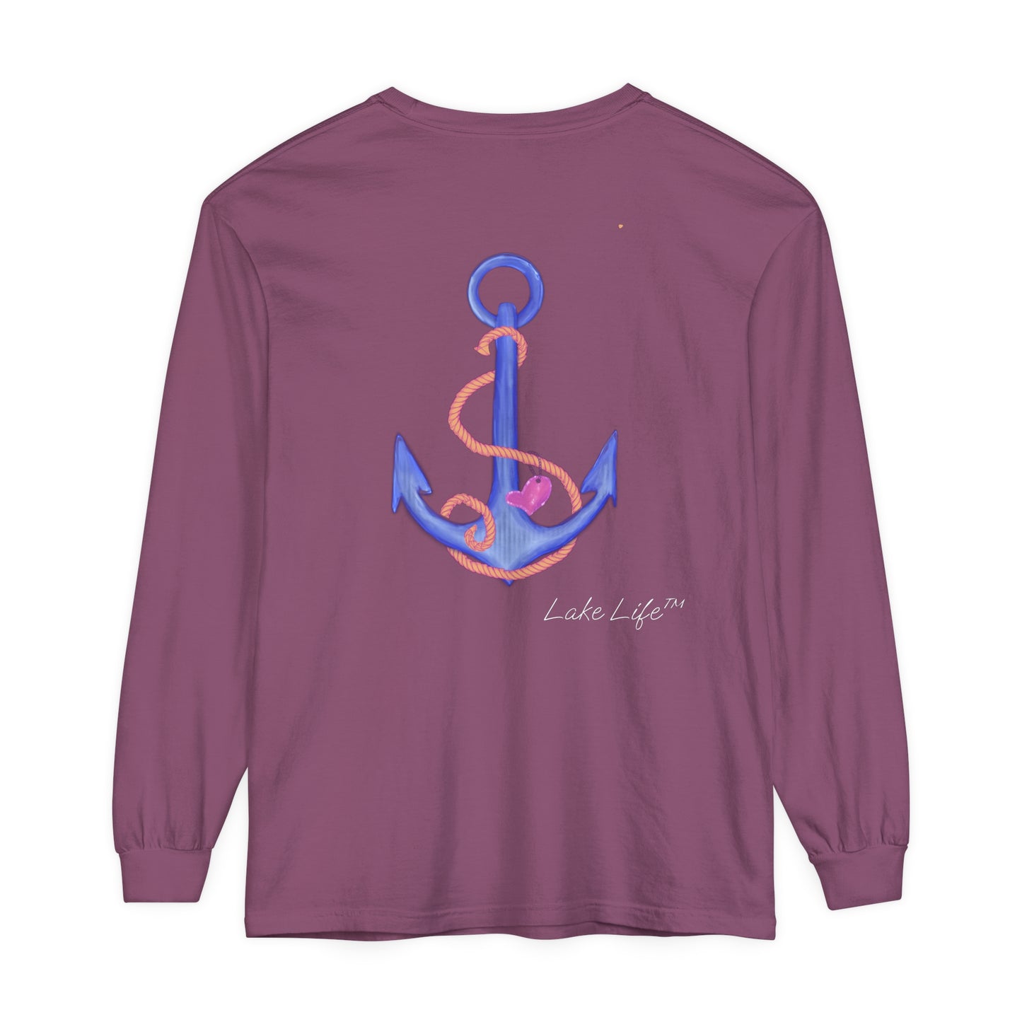 Lake Life™ Heart Anchor Garment-dyed Long Sleeve T-Shirt by Pontoon Girl®