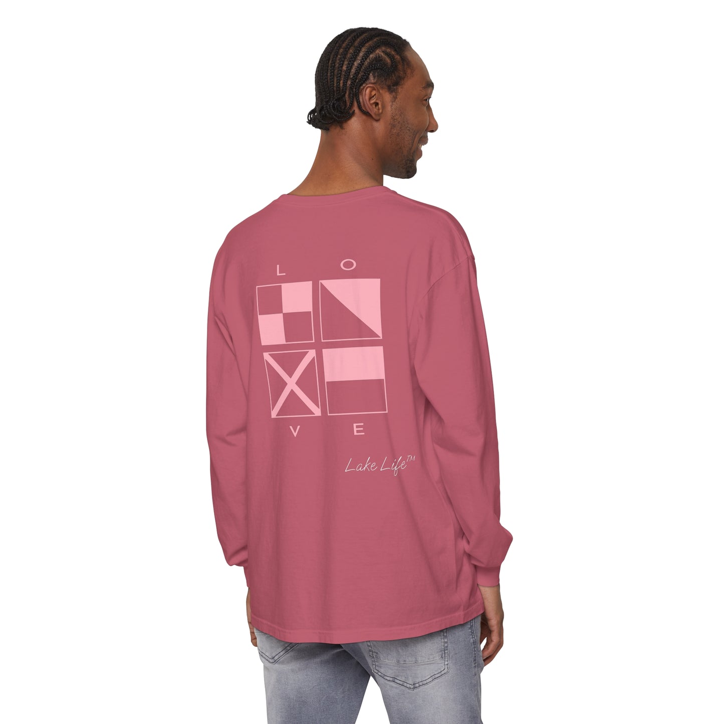 Lake Life™ Nautical LOVE Code Flags Garment-dyed Long Sleeve T-Shirt by Pontoon Girl®