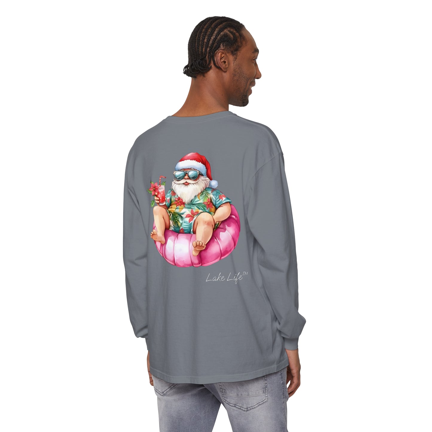 Lake Life™ Tubing Santa Garment-dyed Long Sleeve T-Shirt by Pontoon Girl®