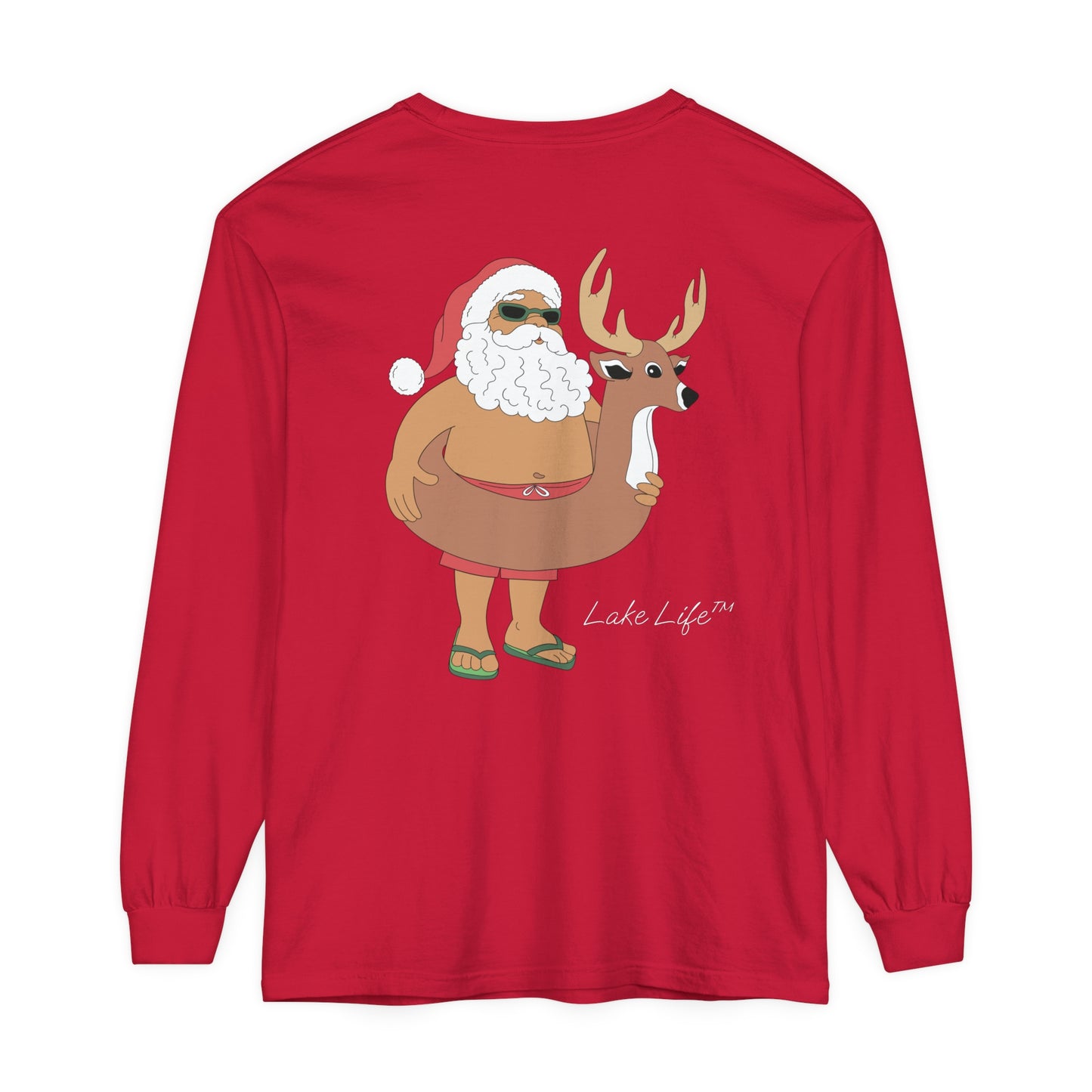 Lake Life™ Santa Deer Tube Unisex Garment-dyed Long Sleeve T-Shirt by Pontoon Girl®