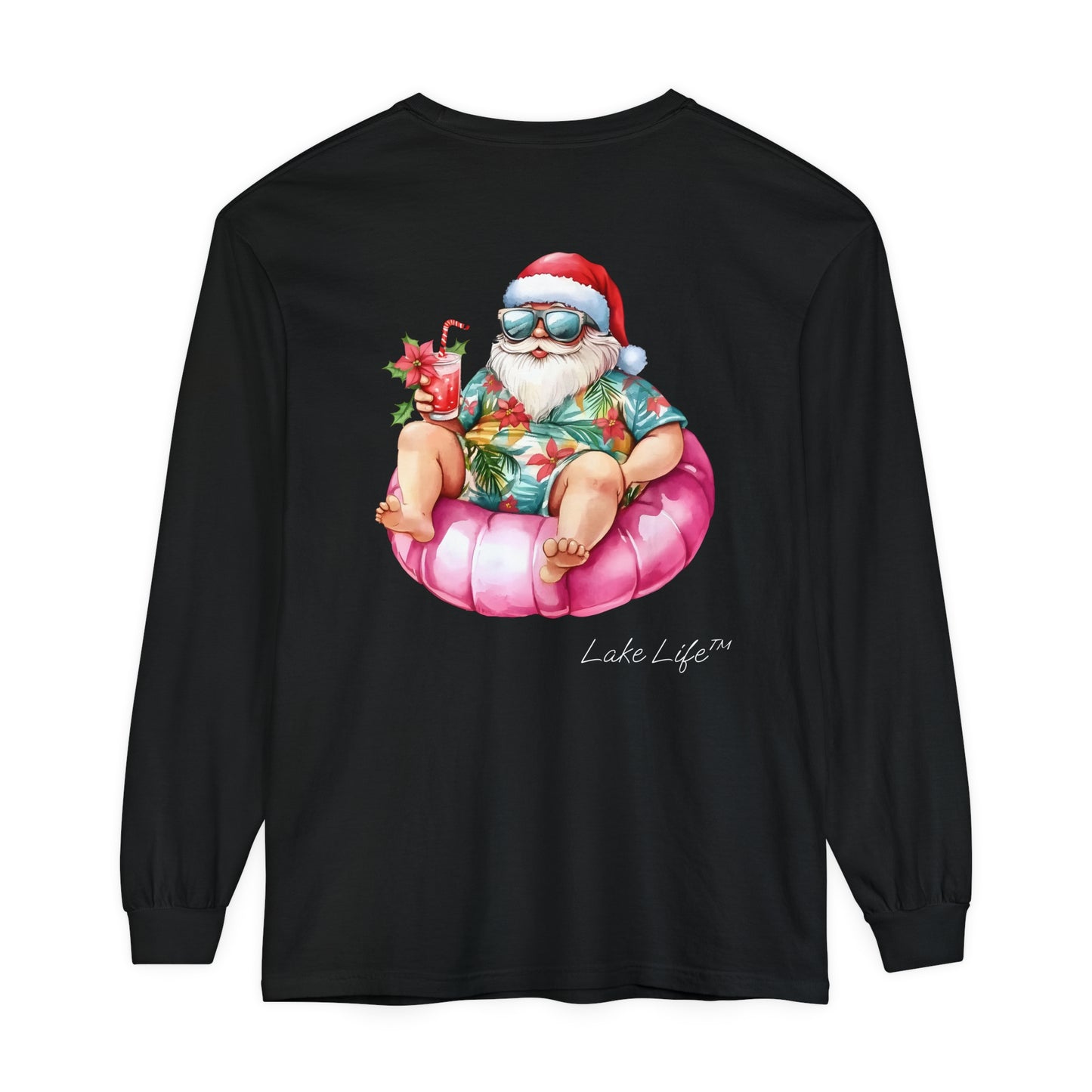 Lake Life™ Tubing Santa Garment-dyed Long Sleeve T-Shirt by Pontoon Girl®