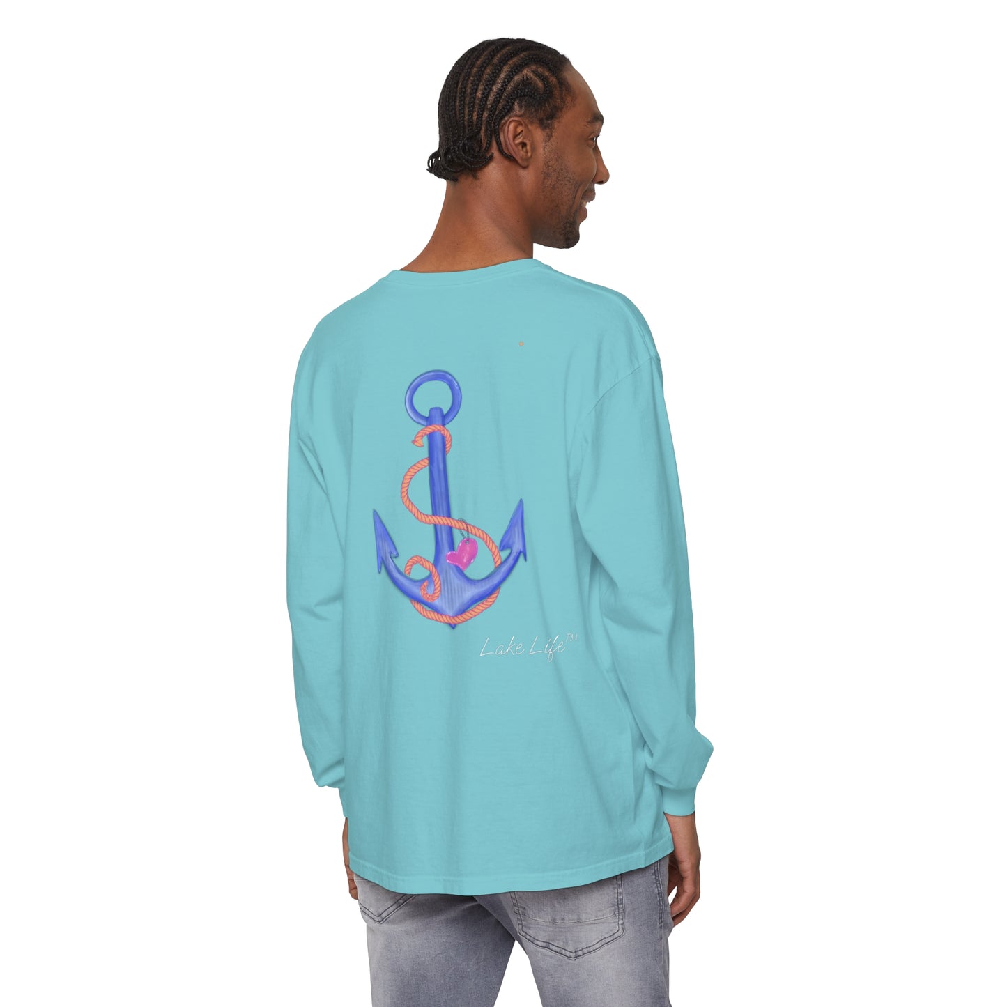 Lake Life™ Heart Anchor Garment-dyed Long Sleeve T-Shirt by Pontoon Girl®