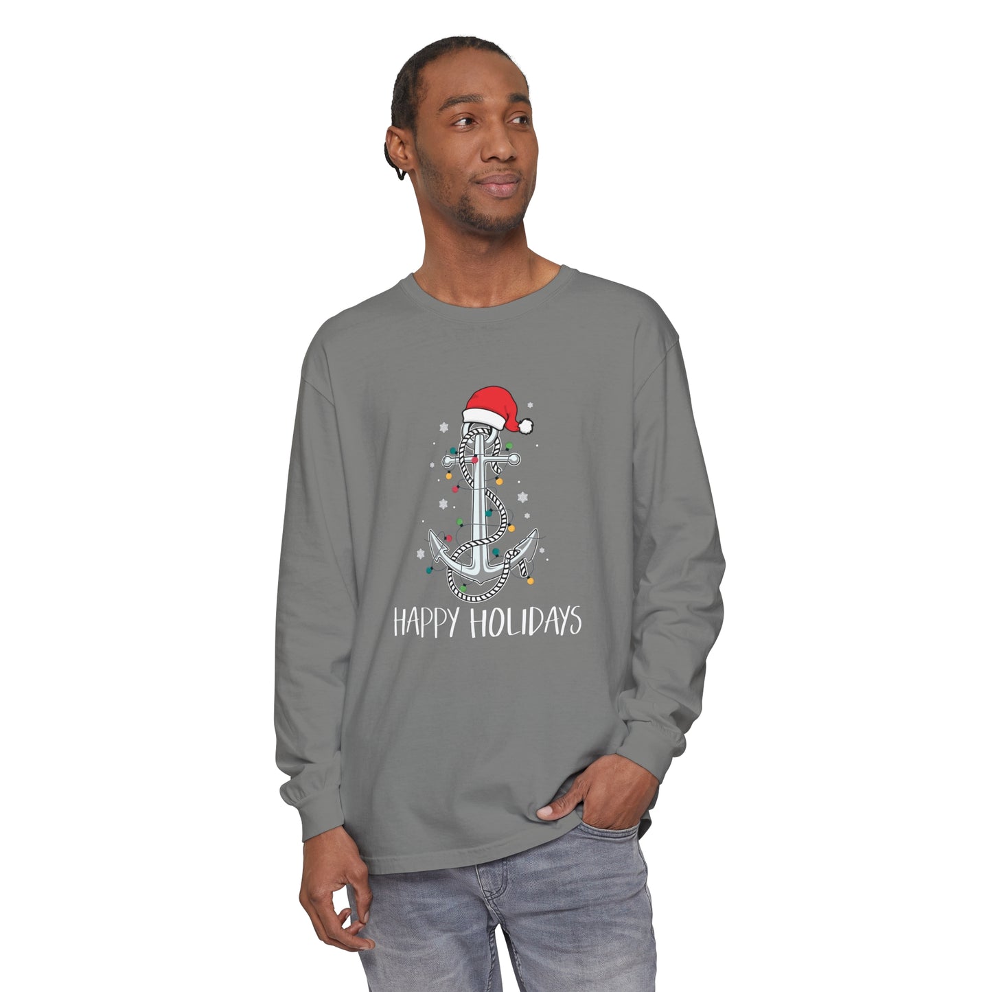 Holiday Anchor Shirt - Unisex Garment-dyed Long Sleeve T-Shirt by Pontoon Girl®