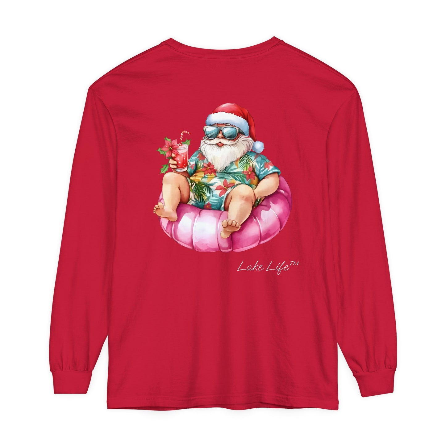 Lake Life™ Tubing Santa Garment-dyed Long Sleeve T-Shirt by Pontoon Girl®