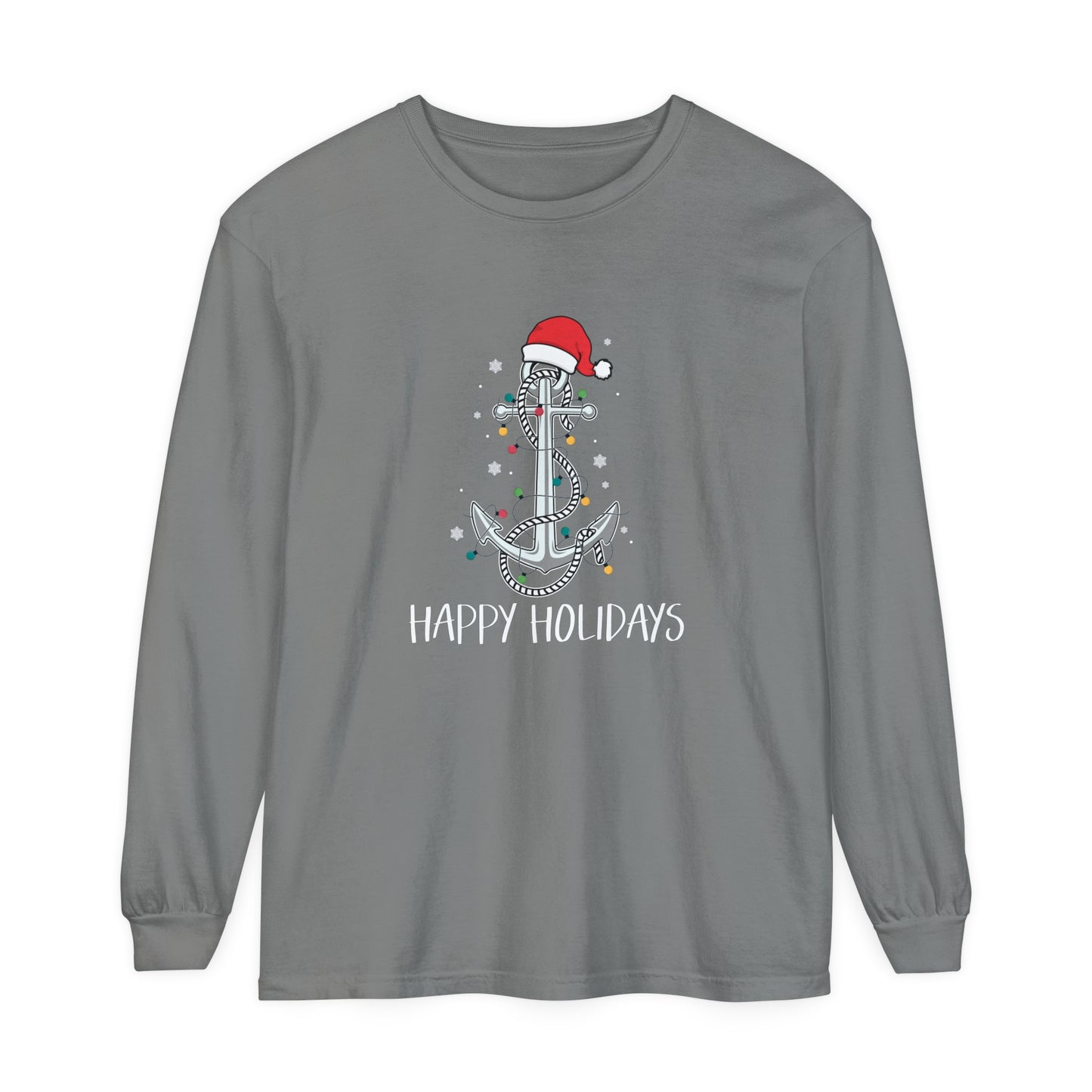 Holiday Anchor Shirt - Unisex Garment-dyed Long Sleeve T-Shirt by Pontoon Girl®