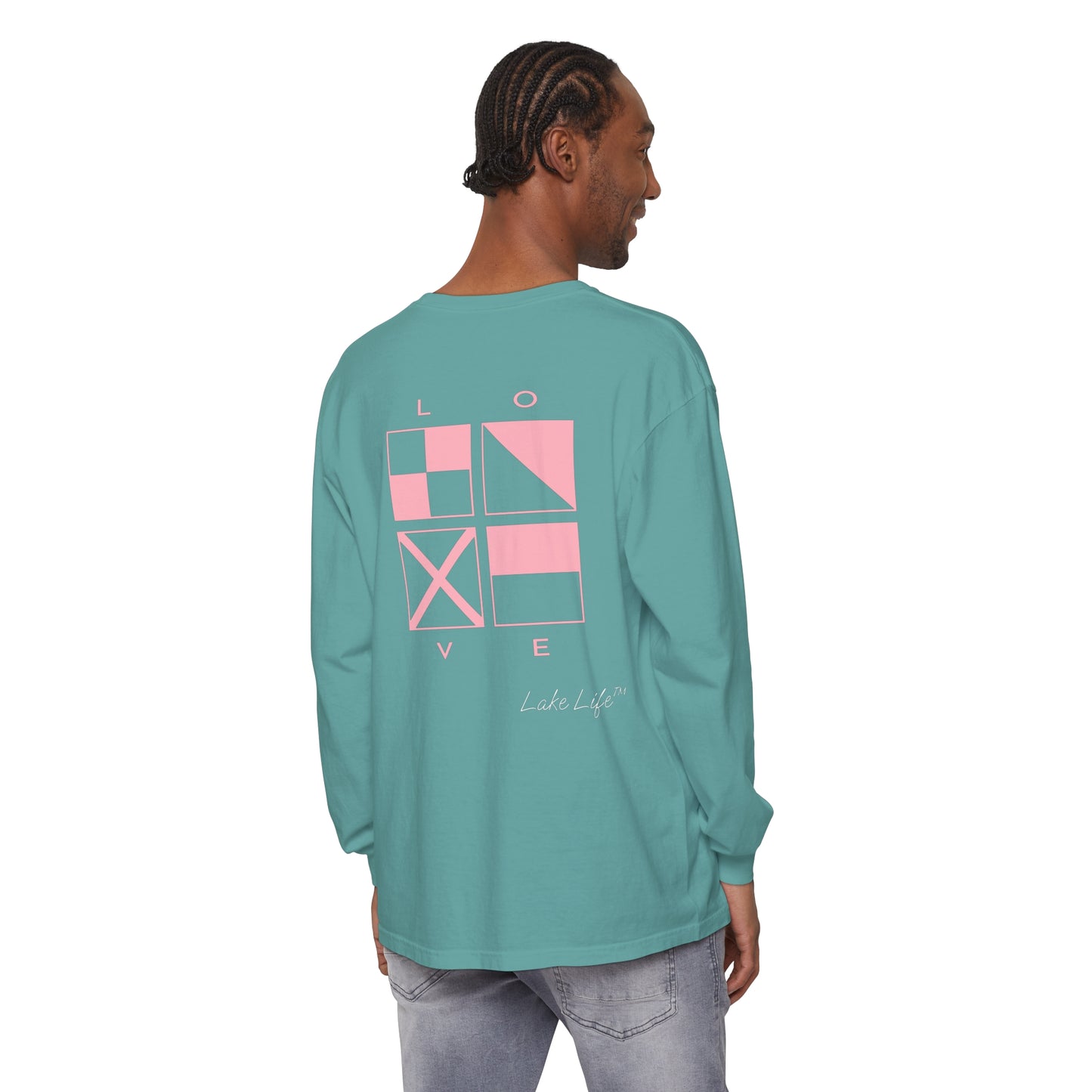 Lake Life™ Nautical LOVE Code Flags Garment-dyed Long Sleeve T-Shirt by Pontoon Girl®