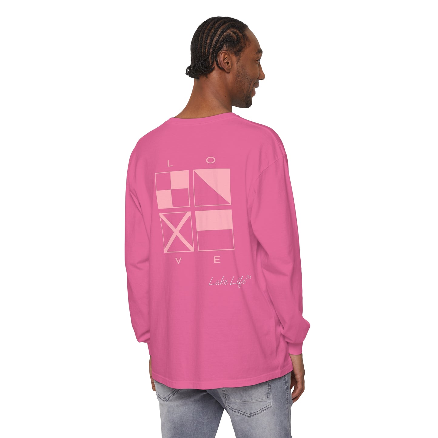 Lake Life™ Nautical LOVE Code Flags Garment-dyed Long Sleeve T-Shirt by Pontoon Girl®