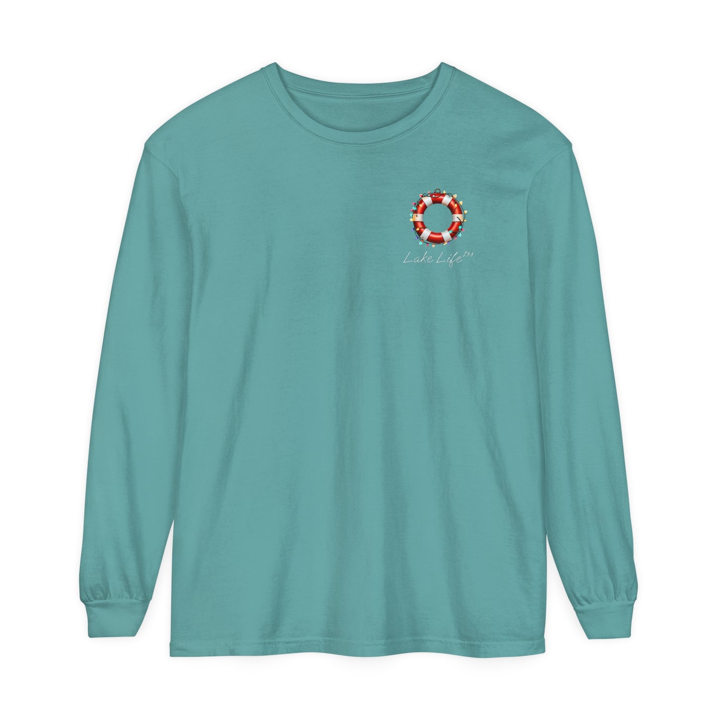 Lake Life™ Holiday Lights Life Ring Unisex Garment-dyed Long Sleeve T-Shirt by Pontoon Girl®