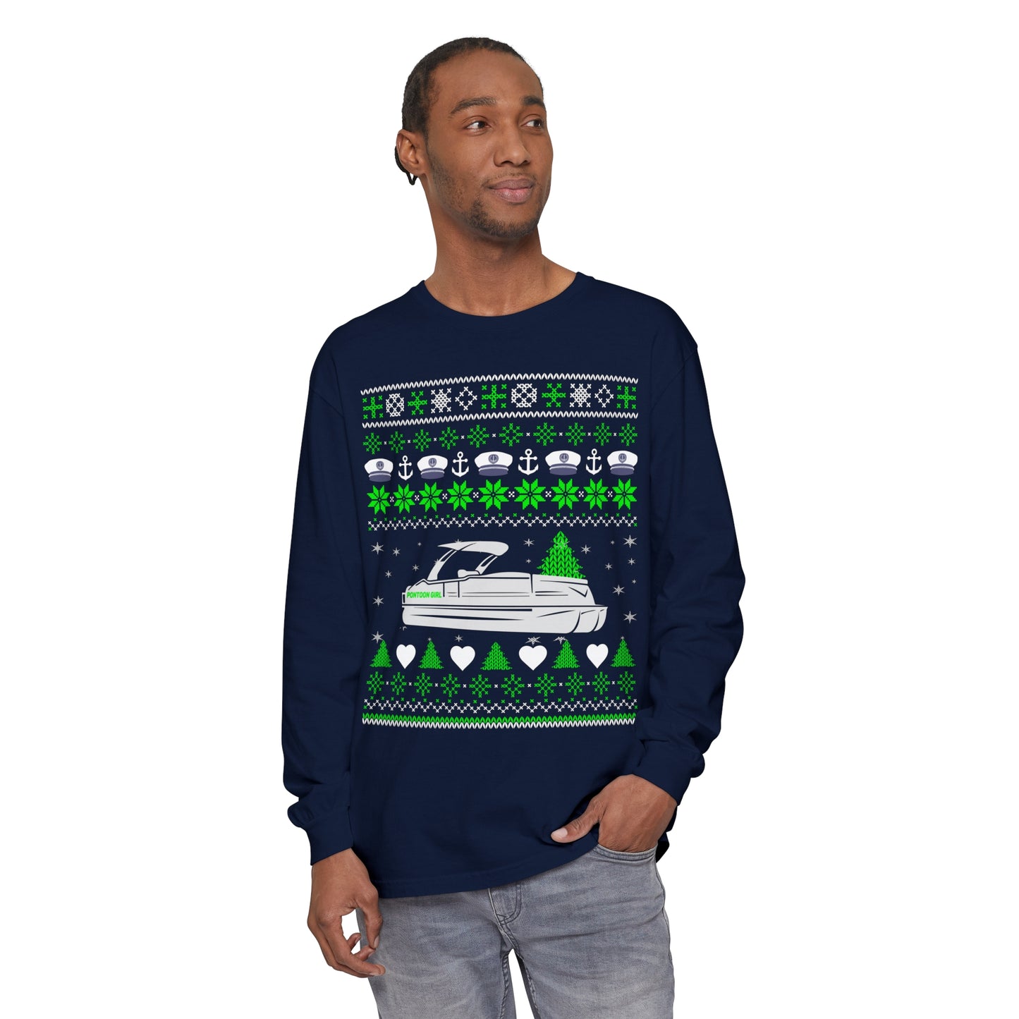 Ugly Pontoon Christmas Shirt - Unisex Garment-dyed Long Sleeve T-Shirt by Pontoon Girl®