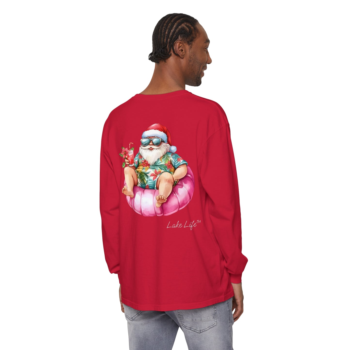 Lake Life™ Tubing Santa Garment-dyed Long Sleeve T-Shirt by Pontoon Girl®