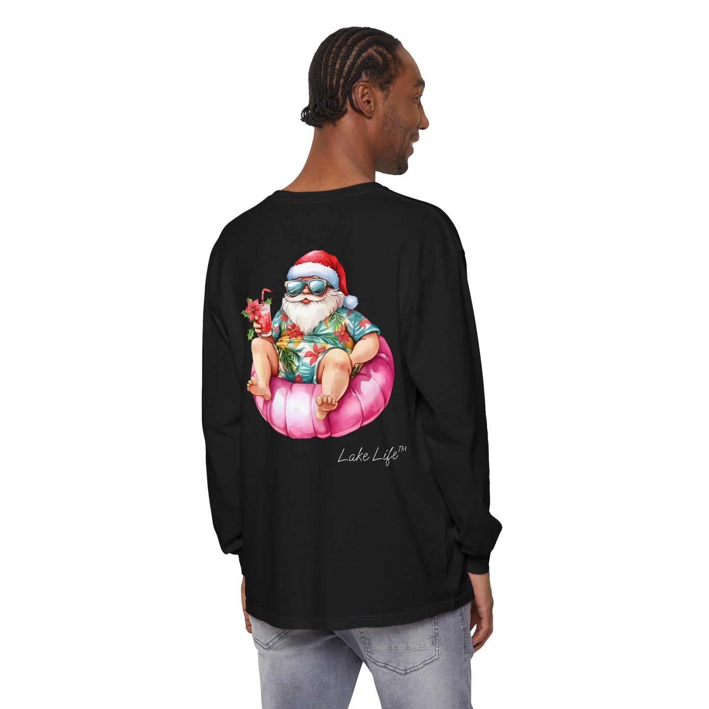 Lake Life™ Tubing Santa Garment-dyed Long Sleeve T-Shirt by Pontoon Girl®