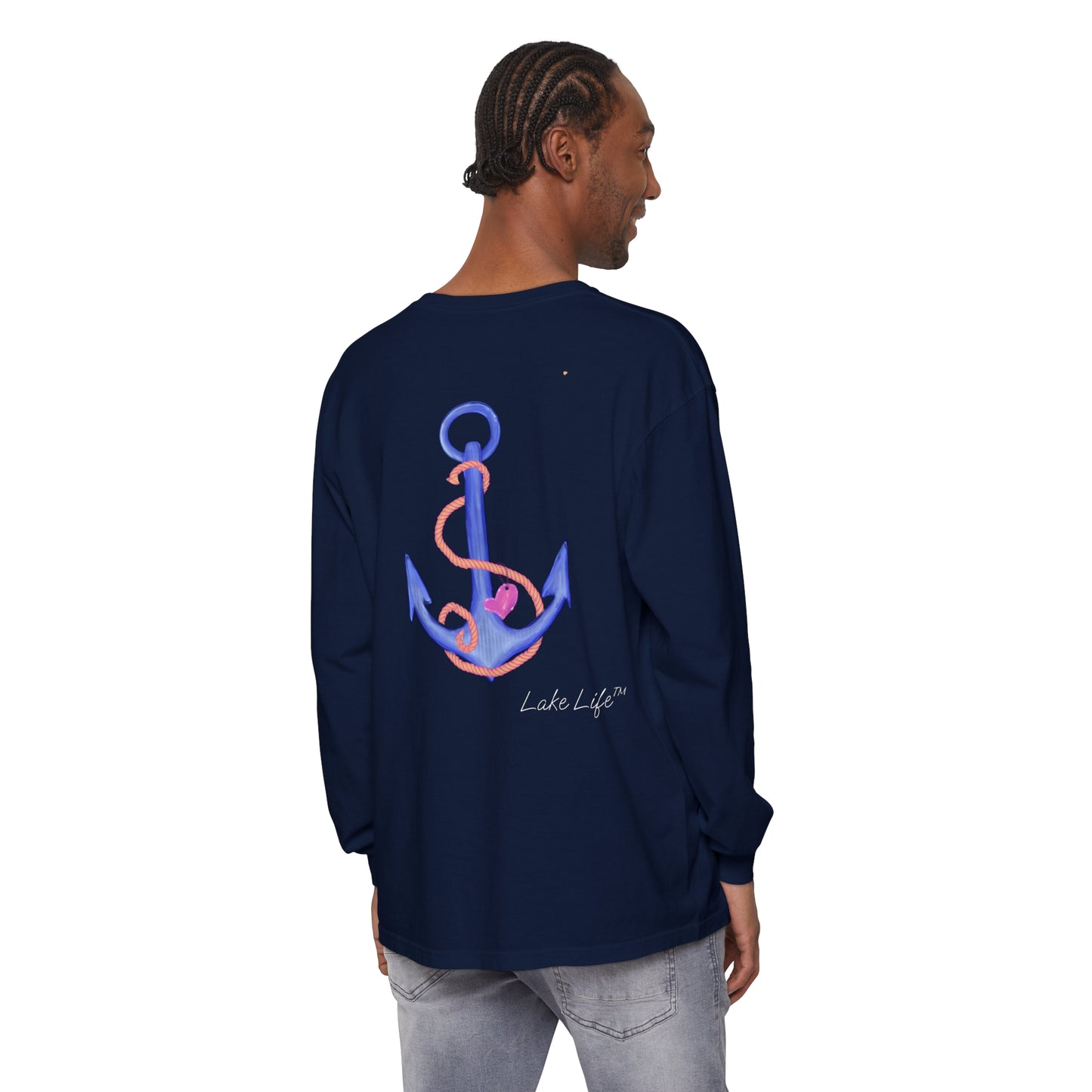 Lake Life™ Heart Anchor Garment-dyed Long Sleeve T-Shirt by Pontoon Girl®