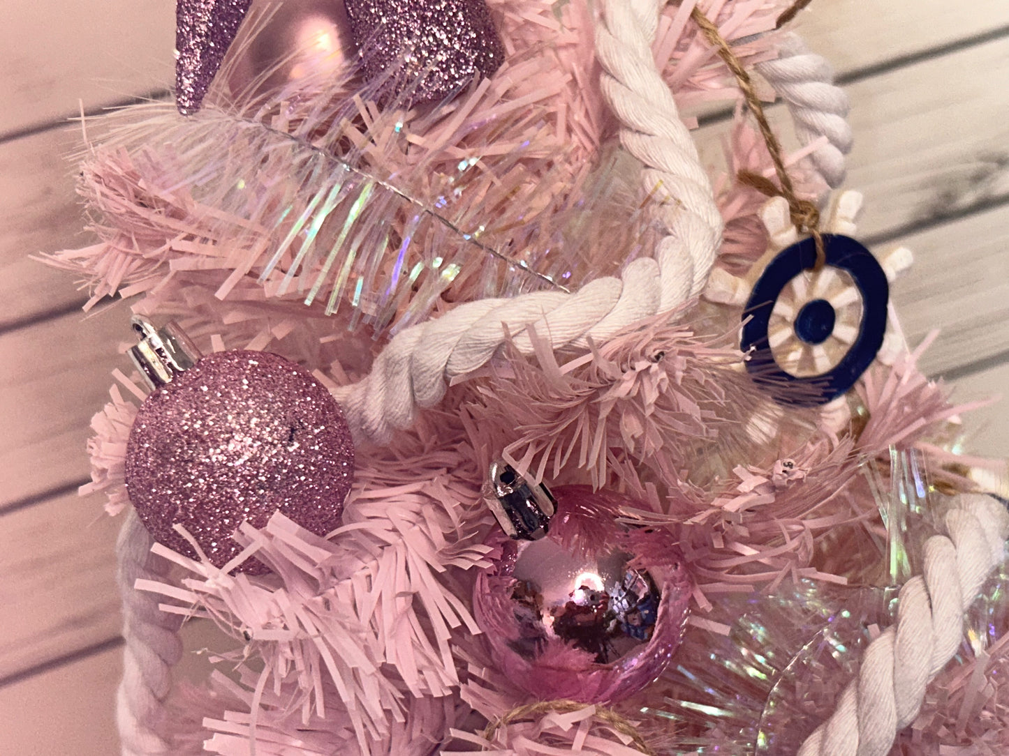 NAUTICAL CHRISTMAS TREE SET by Pontoon Girl® - PINK THEME - 24" - 2FT Mini Nautical Christmas Tree with Lights 30 LEDs & 30 Ornaments, Nautical Village, Small Tabletop Christmas Trees Decorations Desk Room Office Home Decor Xmas