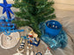 NAUTICAL CHRISTMAS TREE SET by Pontoon Girl® - BLUE THEME - 24" - 2FT Mini Nautical Christmas Tree with Lights 30 LEDs & 30 Ornaments, Nautical Village, Small Tabletop Christmas Trees Decorations Desk Room Office Home Decor Xmas