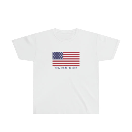 Kids - Classic Red White and Toon - 4th of July Pontoon T Shirt - NOTHING ON BACK