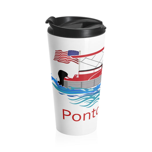 Pontoon Girl® - American Flag and Pontoon Stainless Steel Travel Mug