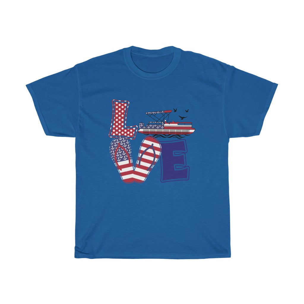 Pontoon Girl ® - Red White and Blue LOVE Design - Unisex Heavy Cotton Tee