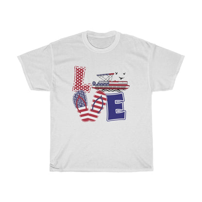 Pontoon Girl ® - Red White and Blue LOVE Design - Unisex Heavy Cotton Tee