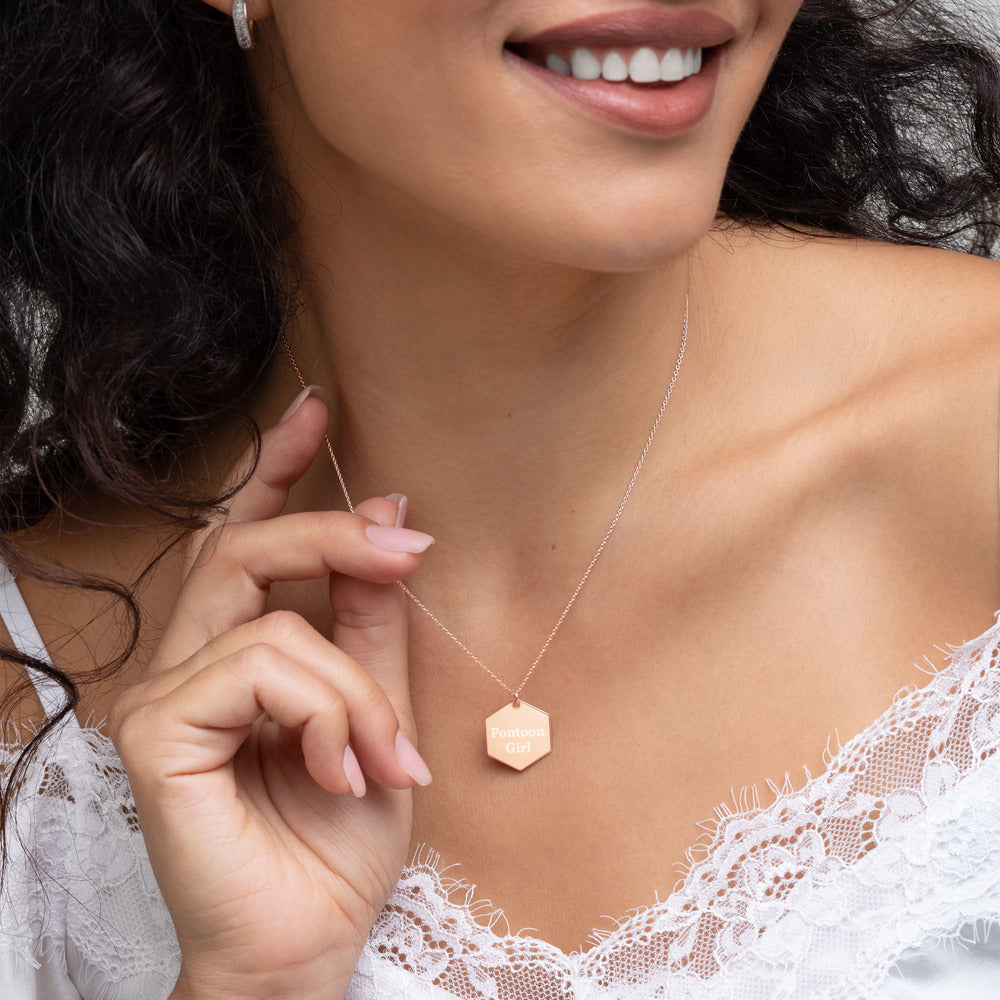 Pontoon Girl - Engraved Silver Hexagon Necklace