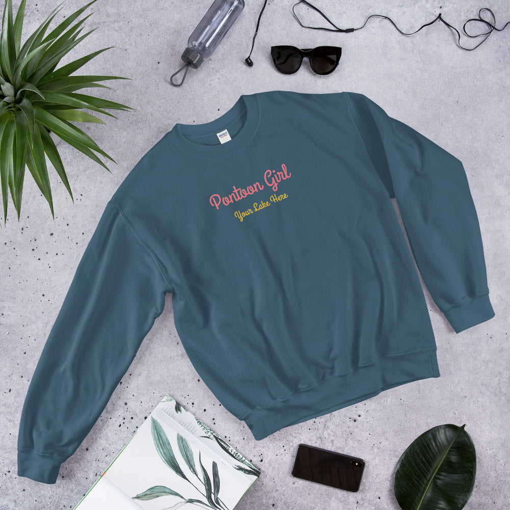 Pontoon Girl - Customizable Unisex Sweatshirt - Add Your Favorite Boating Spot to this Sweatshirt