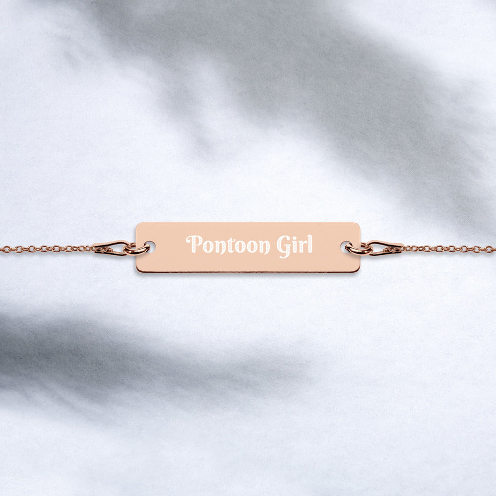 Pontoon Girl Engraved Silver Bar Chain Bracelet