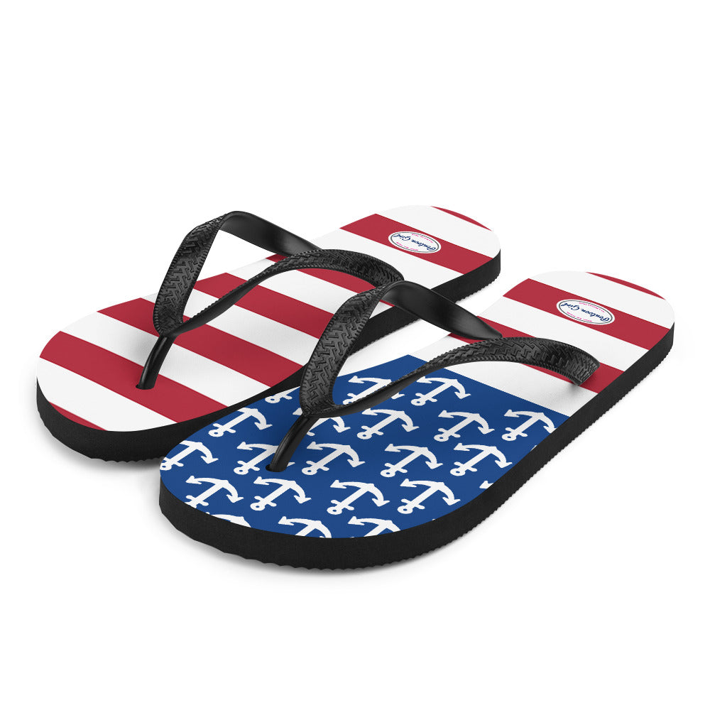 Pontoon Girl - American Flag Anchor Design Flip-Flops