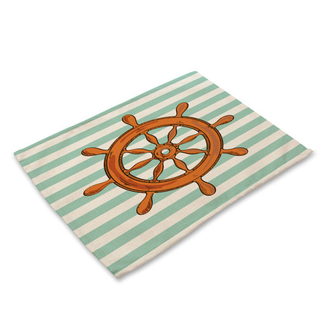 Nautical Deal - Placemat - Light Blue Stripe Ship's Wheel