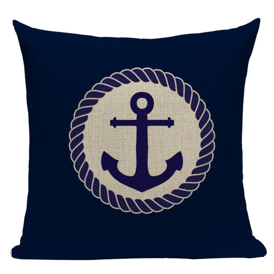 Nautical Deal - Pillow Case - Blue Anchor with Rope CIrcle